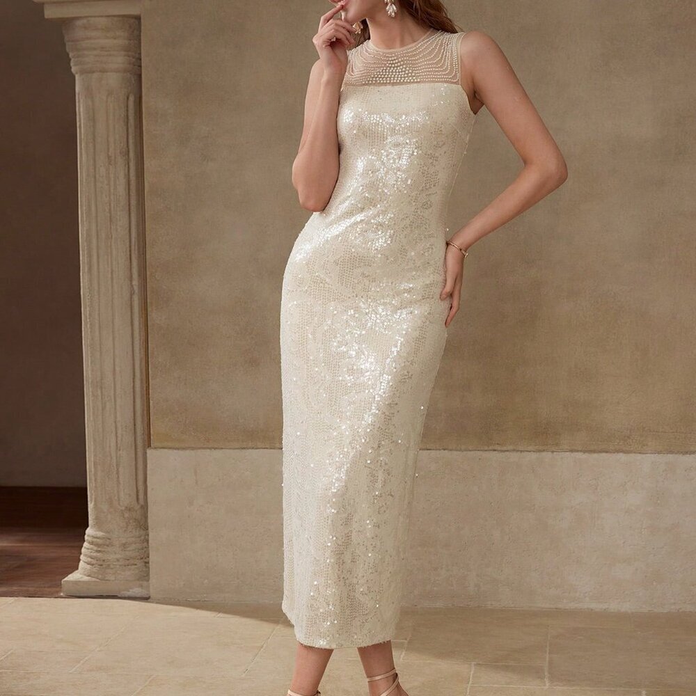 Apricot Party Women's Sequin Faux Peal Beaded Dress